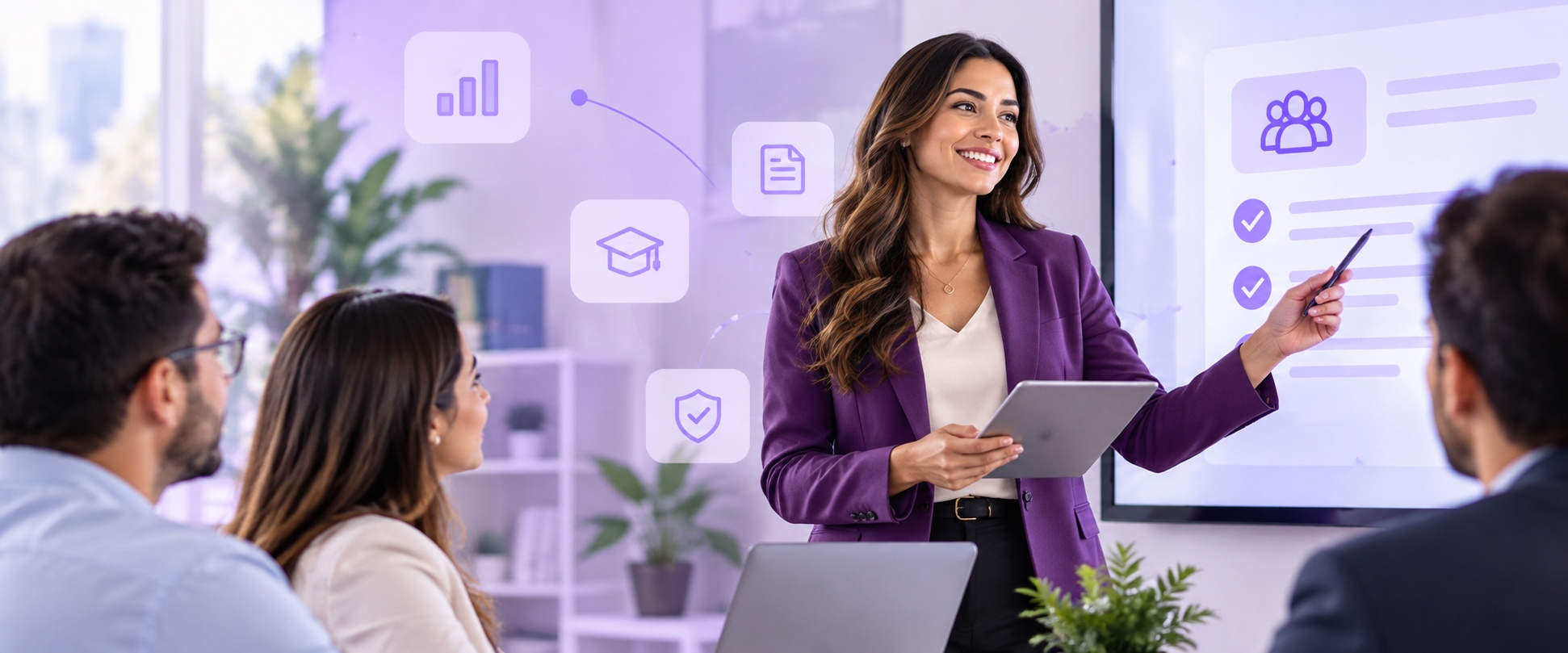 Profesional de Recursos Humanos presentando una evaluación de talento a su equipo