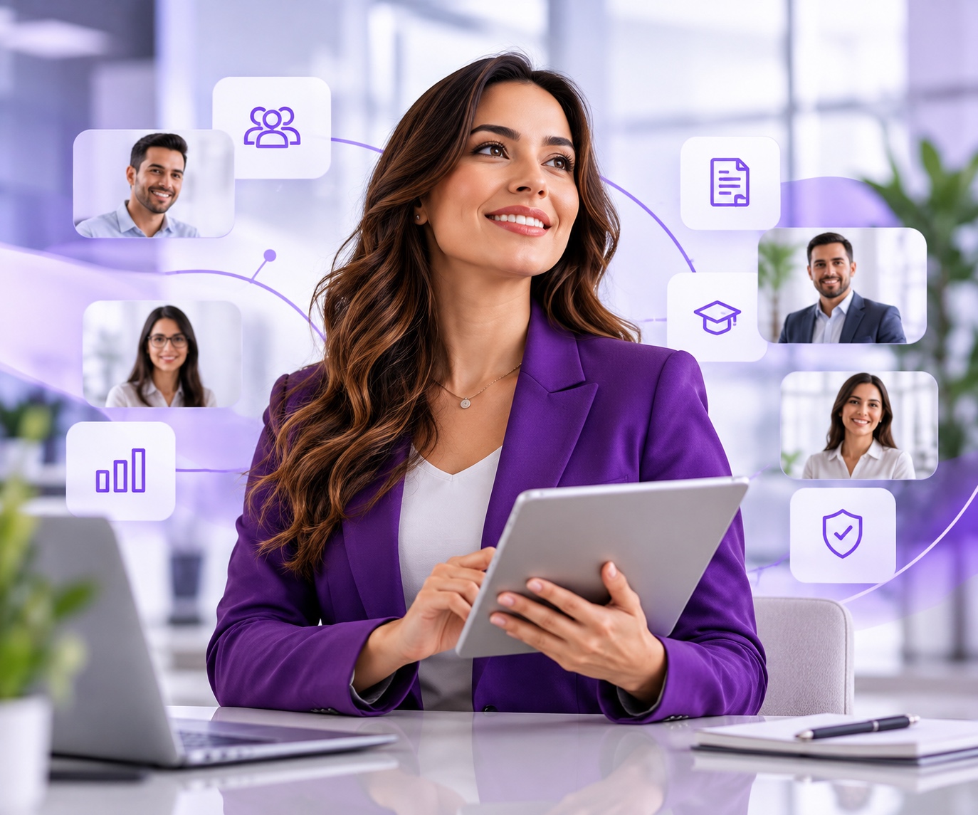 Profesional de Recursos Humanos con una tableta y recursos gráficos de talento